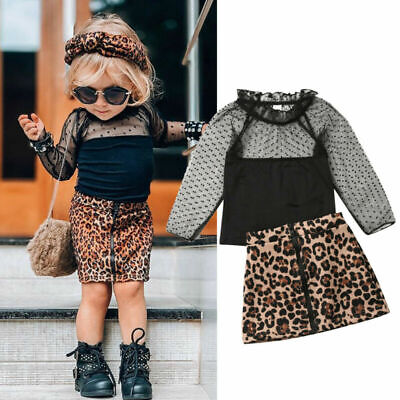 Toddler Kids Baby Girl Leopard print Clothes Tops T Shirt Skirt Tracksuit Outfit