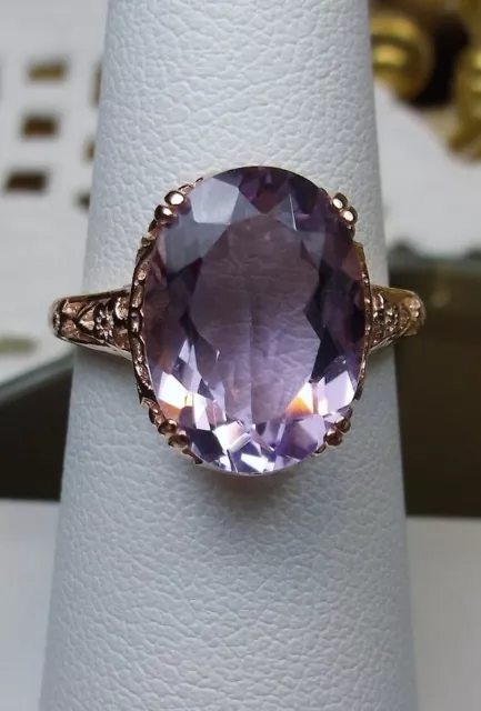 Oval Cut Amethyst Rose Gold Plated On Silver Victorian Cocktail Ring For Women