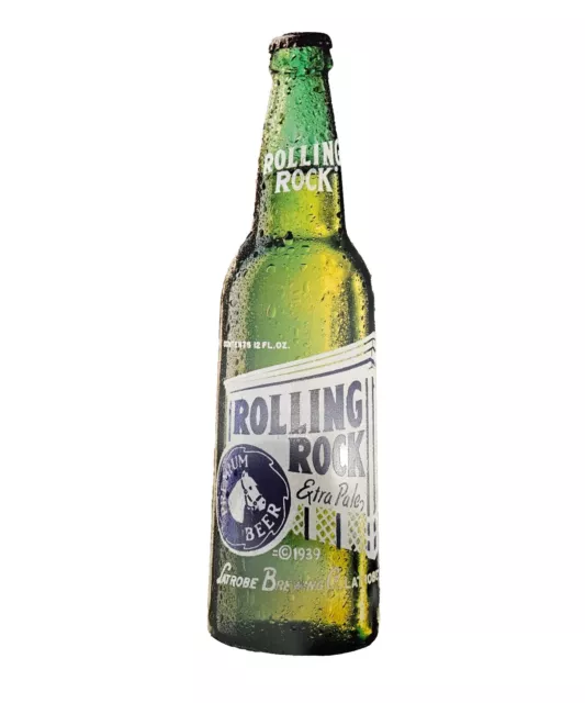 Vintage Rolling Rock Metal Sign Bottle Shape 21" x 5" Latrobe Brewing Co.