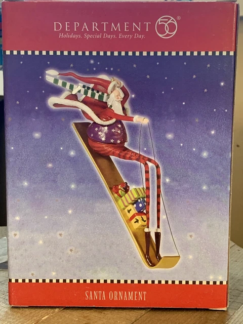 VINTAGE 2002 Dept Department 56 Santa Sled Toboggan Hat Christmas Ornament Box