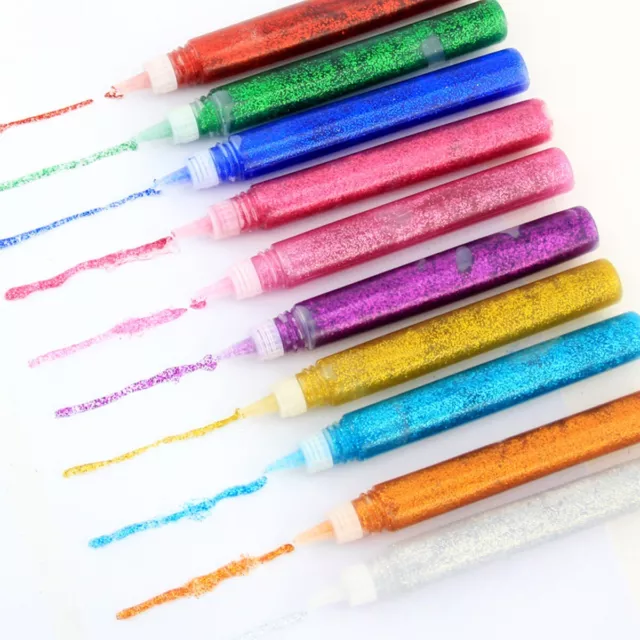 10x GLITTER GLUE PENS Children Kid Assorted Colour Cardmaking Craft Scrapbooking