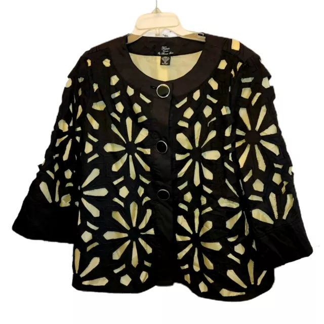 Trenz By Theresa Renz 1X Jacket Black And Yellow Green Cutout Grannycore Cottage