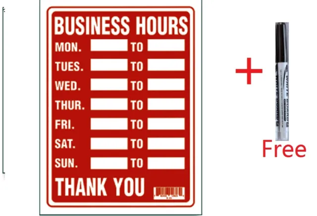 2 Pcs 9 x 12 Inch Plastic " Business Hours" Sign with a  Free Erasable Marker