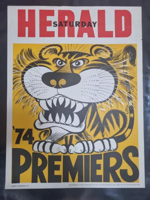 1974 Original Herald Richmond Tigers Weg Poster Premiers Grand Final