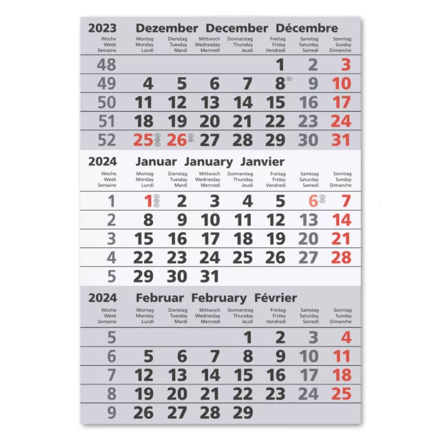 Kalendarium (magnetisch) für 2024 & 2025 für 3-Monats-Tischkalender Edelstahl