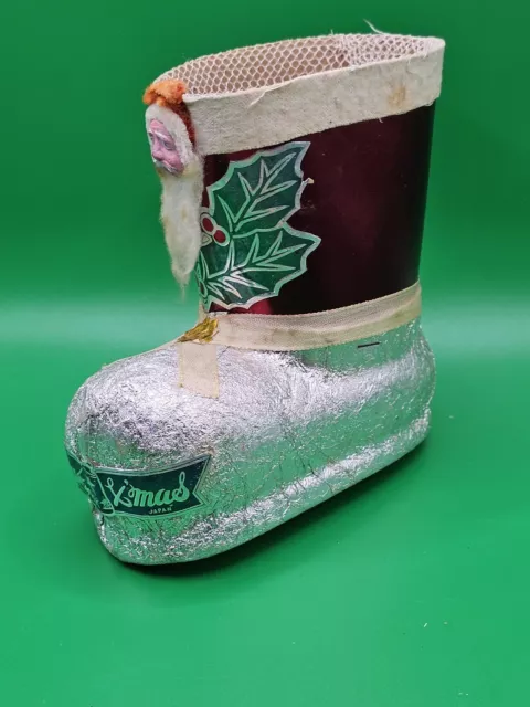 Santa Boot Foil Composite Santa Face MKK Japan Very Good Condition Vintage Large