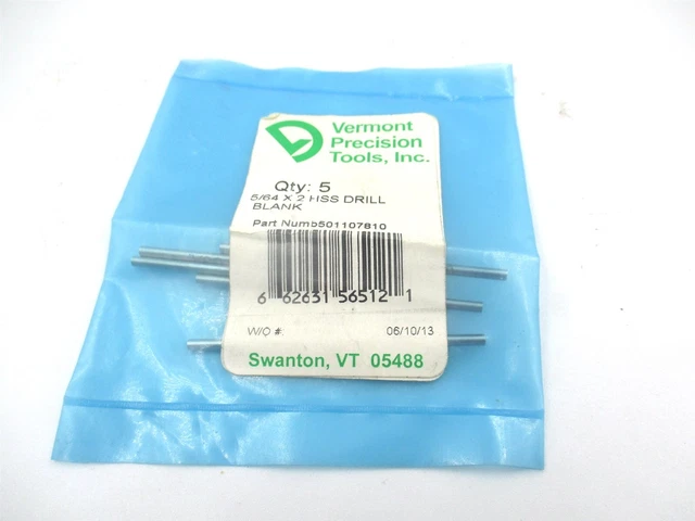 Vermont (950D 5/64) 5/64 x 2 OAL Bright Finish HSS Long Drill Blank - Pack of 5