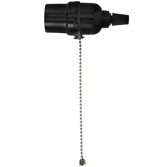 Douille E27 Avec Interrupteur à Tirette – Support Lampe Chaînette Noire – Plafonnier, Applique Murale, Chaîne De Traction
