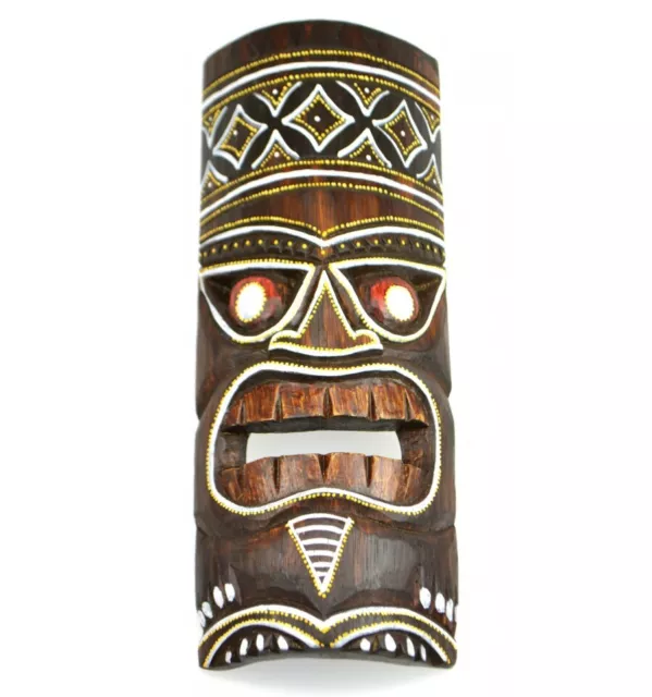 Masque Tiki h30cm en bois motif coloré. Déco Polyn