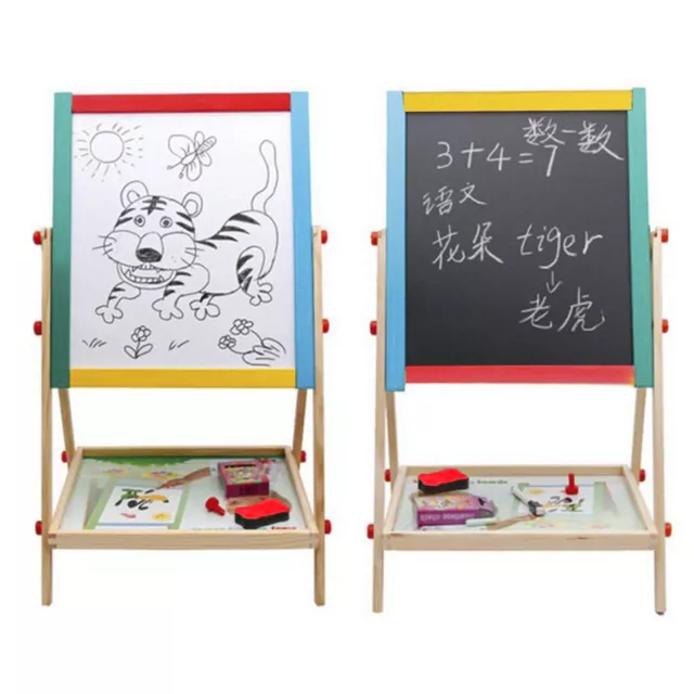 Children 2 In 1 Adjustable Black/White Board Wooden Easel Kids Drawing Board UK