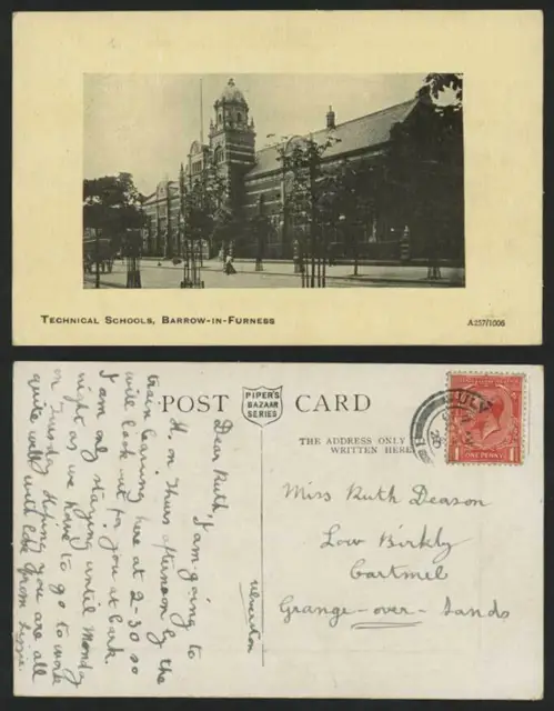 Barrow-in-Furness 1920 Old Postcard - Technical Schools Street Scene