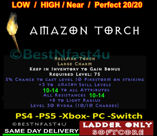 S5 LADDER AMAZON Torch zon hellfire PCXBOXPS4PS5SWITCH Diablo 2 Res