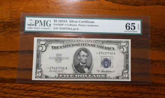 1953A $5 Silver Certificate Star Note ⭐ PMG 65 EPQ