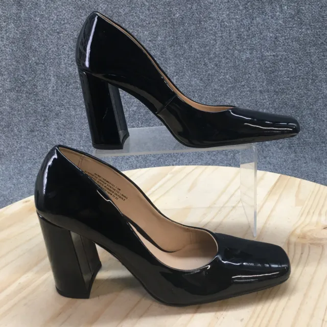 Steve Madden Heels Womens 7.5 Nemet Pump Block Black Patent Leather Square Toe