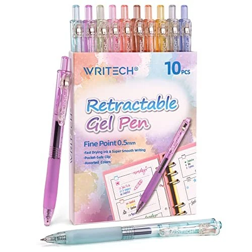 Retractable Gel Pens Quick Dry Ink Pens Fine Point 0.5mm Multicolor For
