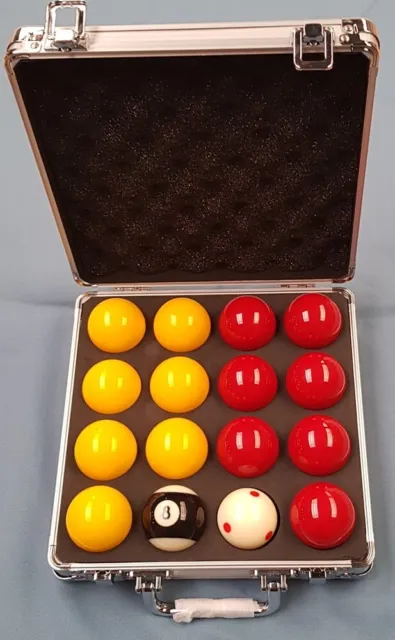 ROSETTA SUPER PRO 2" Red & Yellow Pool Balls 17/8 White Cup Ball+ Aluminium case