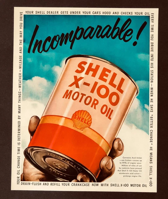 1950 Shell Advertisement Motor Oil Can Service Dealer Artwork Vintage Print AD