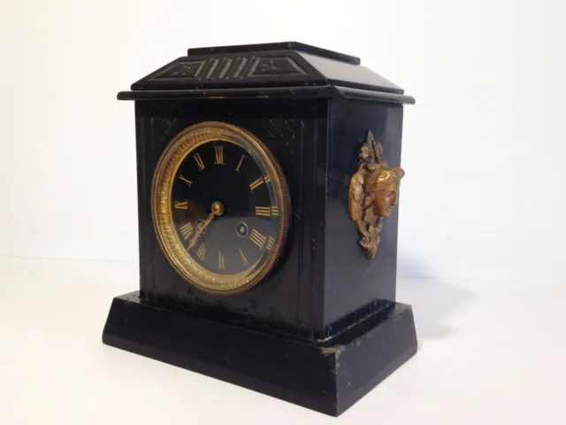 Ancienne Pendule Borne en Marbre noir Napoléon III XIXe horloge elle fonctionne 2