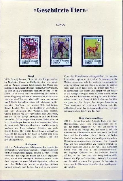 WWF Vorläufer 1978 Kongo Geschützte Tiere Mi. Nr. 630-35 **/MNH mit Beschreibung