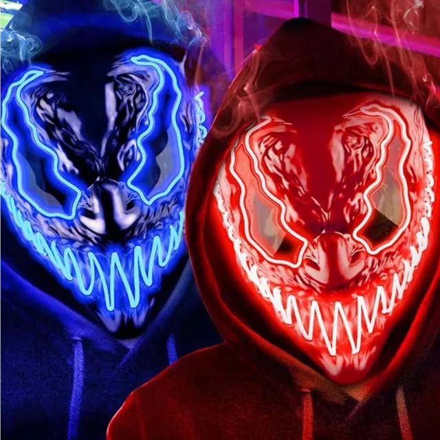 Face Mask LED Light Up Costume Fortnite Party The Purge Movie Cosplay Halloween