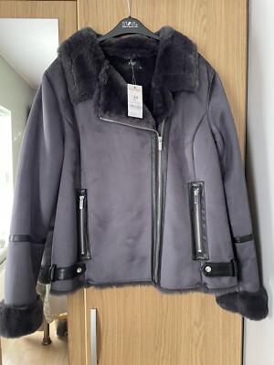 TESCO F\u0026F Grey Suede Faux Fur Biker 