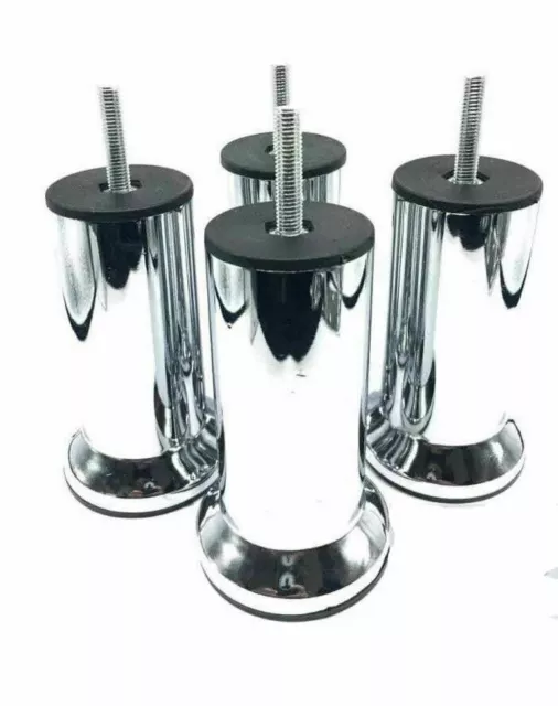 4x METAL CHROME LEGS FURNITURE FEET SOFA BEDS CHAIRS STOOLS CABINET 120mm HEIGHT