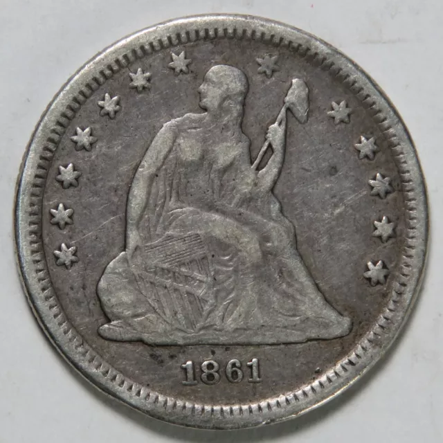 1861 Seated Liberty Silver Quarter