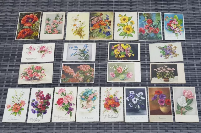 23 alte Ansichtskarten Blumen Glückwunsch Geburtstag Künstlerkarten Konvolut AK