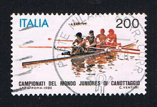 ITALIA FRANCOBOLLO CAMPIONATI MONDIALI JUNIORES DI CANOTTAGGIO 1982 usato (BI157