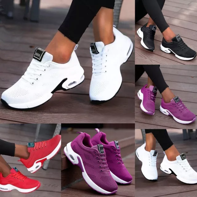 Ladies Trainers Running Shoes Womens Lace Up Flat Comfy Fitness Gym Sports Size