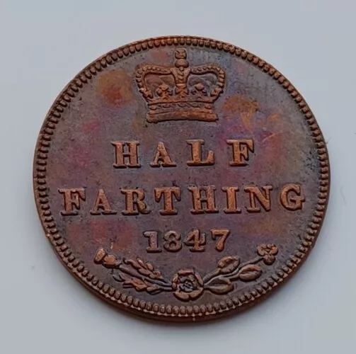 1847 Half Farthing - Queen Victoria,  100% Copper, Original Size