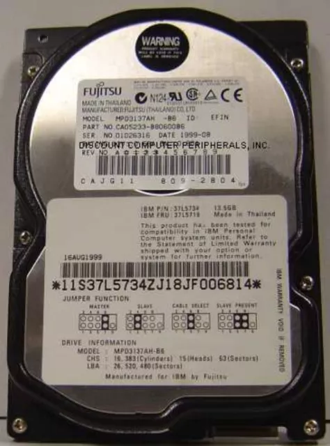 13.7GB 3.5" IDE Fujitsu MPD3137AH 40pin Hard Drive Tested Good Our Drives Work