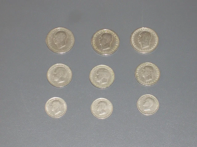 Greece King Paul & Constantine Lot Of 9 Vintage & Original Coins 1954-1966