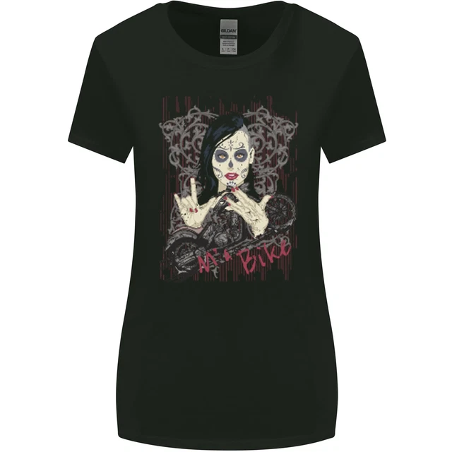 Ma Bike Skull Biker DotD Sugar Motorcycle Womens Wider Cut T-Shirt