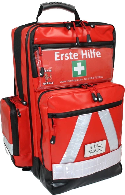 Notfallrucksack Medicus/PRO  -M- LEER - rot aus Plane mit weißen Reflexstreifen