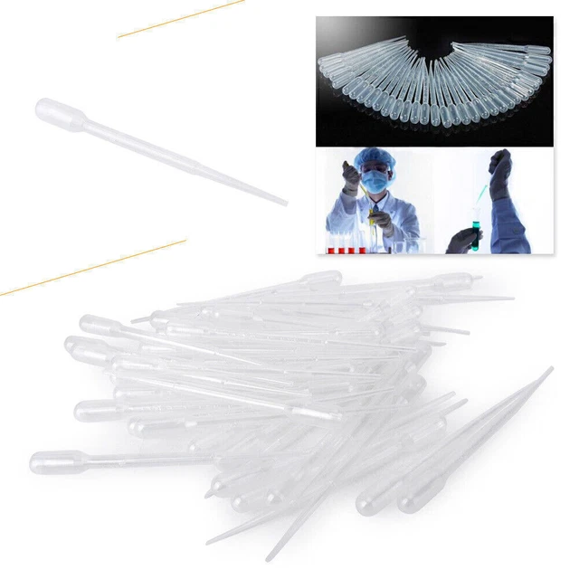 100PCS 2ml Graduated Pipettes Disposable Pasteur Plastic Eye Dropper Set