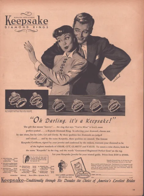 1949 Keepsake Diamond Rings Vintage Print Ad