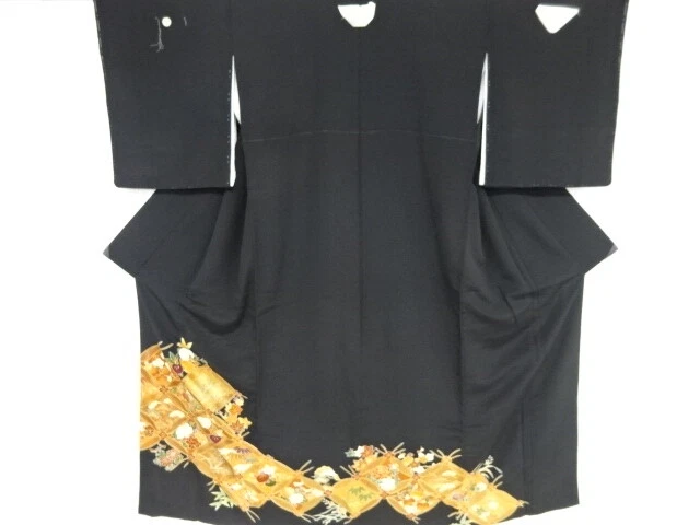 84531# Japanese Kimono / Antique Tomesode / Embroidery / Floral Plants & Shi