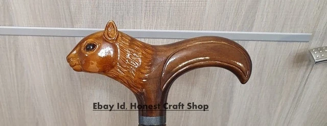 Squirrel Head Handle Hand Carved Walking Cane Wooden Walking Stick Handmade Gift
