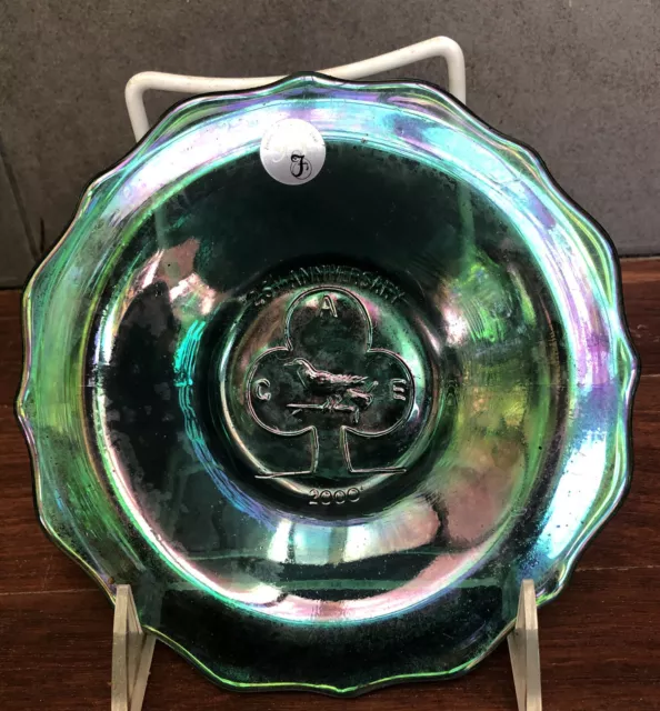 Teal Marigold Carnival Glass Plate Made By Fenton For The 25Th Anniversary Ace