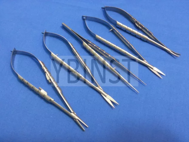 5 Pcs Castroviejo Micro Surgical Scissors+Needle Holder+Suture Tying Forceps 7"