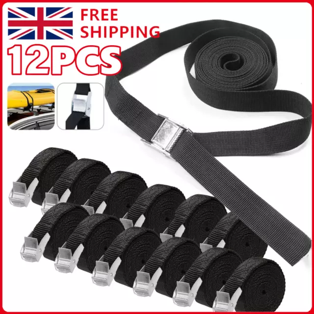12 Packs Lashing Straps Cargo Luggage Tie Down Cam Buckle Roof Rack 2.5m X 25mm