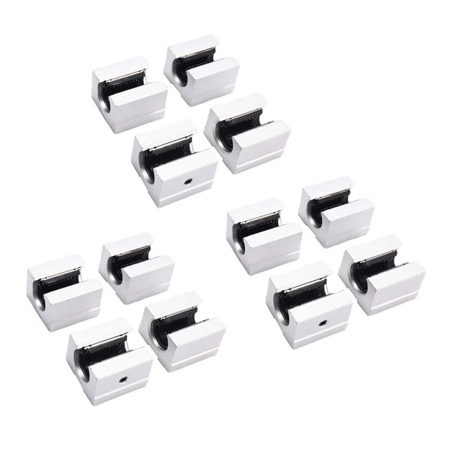 12 x SBR12UU 12mm Aluminum Linear Motion Router Bearing Solid, Silver R9R6