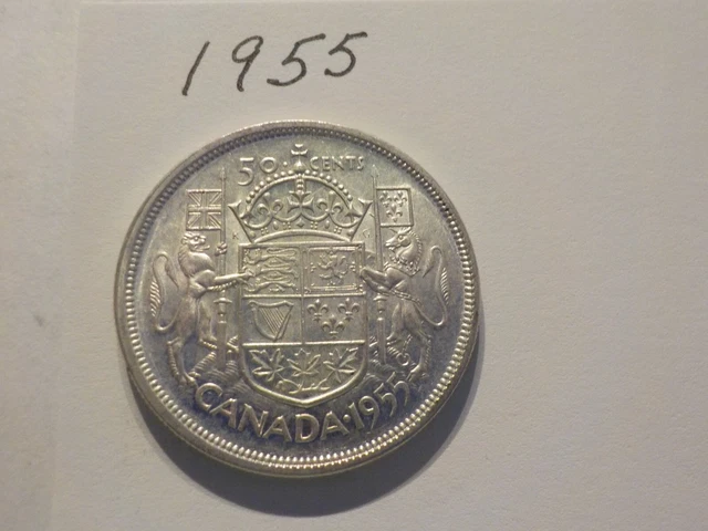1955    Canadian   Silver     Half    Dollar      Great condition