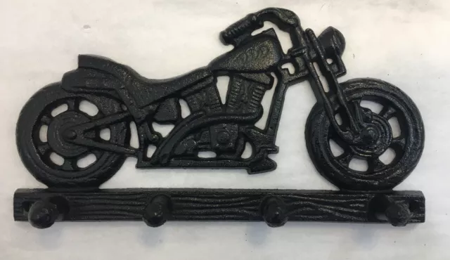 NEW Key Holder 4 Hook Cast Iron Metal Motorcycle Wall Hook Rack Motor 8”L