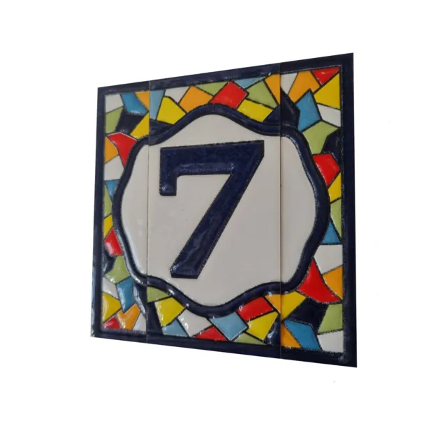 Mosaic Hand-painted Ceramic 11 x 5.5 cm or 2.165 x 4.331 inch House Number Tiles