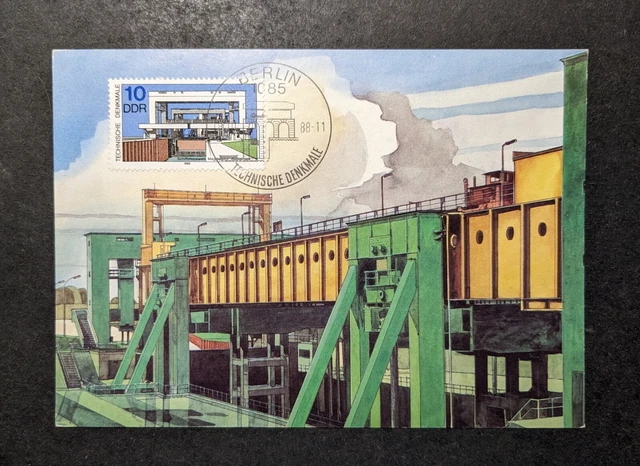 FDC Postkarte DDR 3204 Technische Denkmale Schiffshebewerk Magdeburg Rothensee