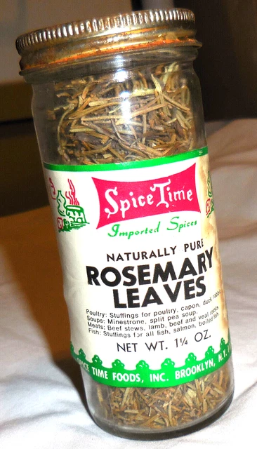 1 Spice Time Naturally Pure Rosemary Leaves  Glass Jar 1 1/4 oz Brooklyn NY VTG