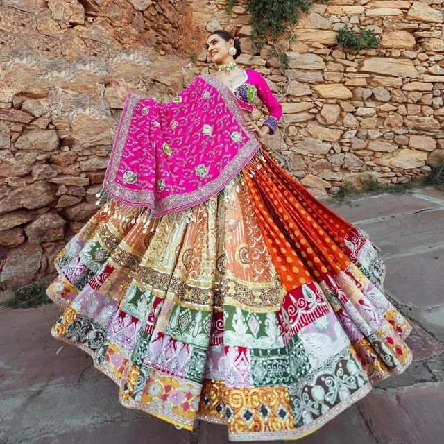 Real Mirror Work Lengha Navratri Lehenga Choli Ghagra Chaniya Choli Dress Saree