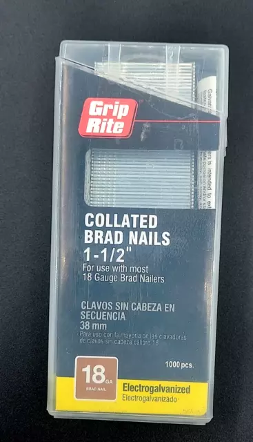 1-1/2 inch 18 Gauge Electrogalvanized Collated Brad Nails 18 ga 1.5" 1,000 ct